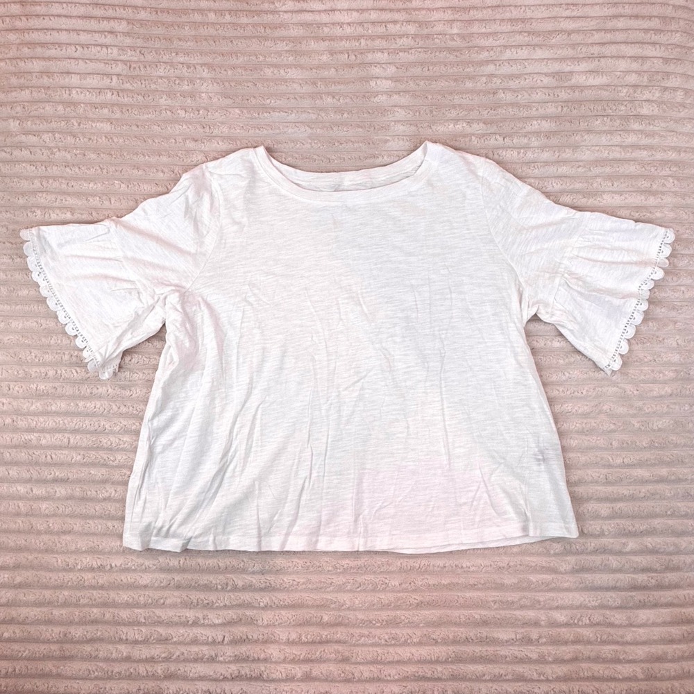 NEW Shein Curve‎ 100% Cotton 3XL White Top Crochet Trim Flutter Sleeve Blouse